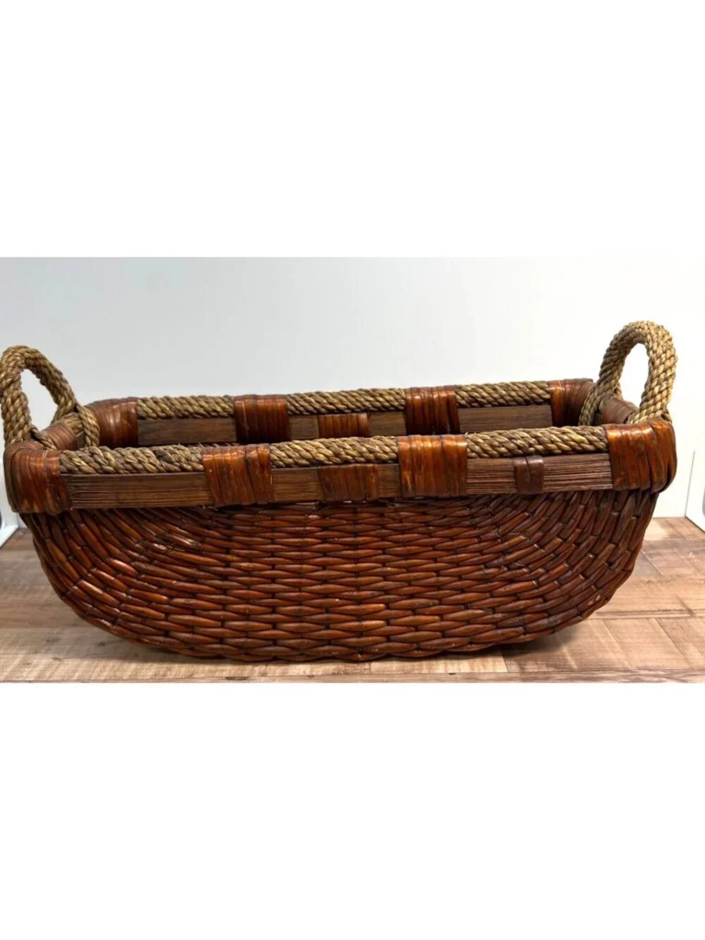 Sturdy Wicker Woven Basket With Rope, Storage,  Unique ShapePre-Owned